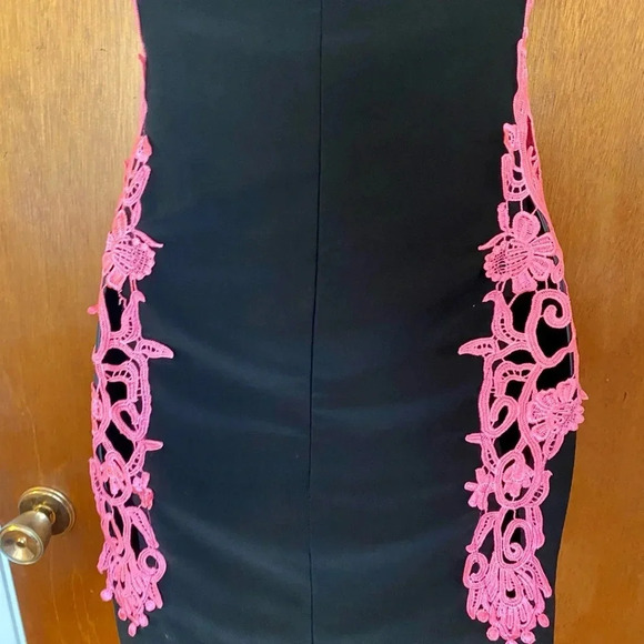 Symphony Black Dress Pink Open Cutout Stitch Sides Bodycon Mini Dress Size Small - Picture 15 of 15